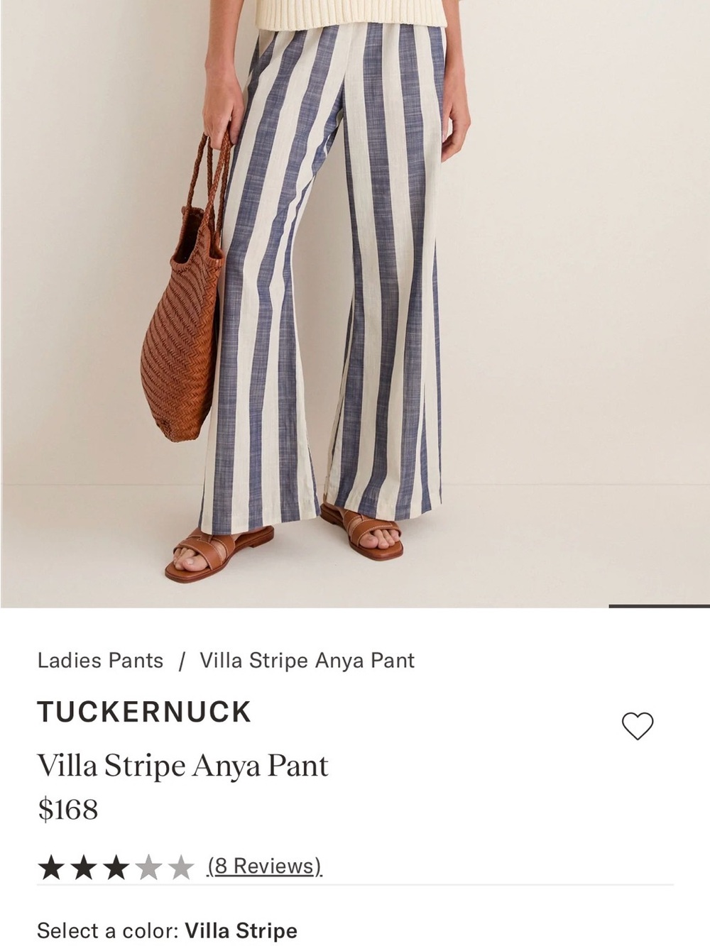Tuckernuck Villa Stripe Wide-Leg Pants in Navy & White NWOT. Never worn